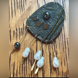 Artisan crafted handmade unique vintage pin, semi-precious gems, contemporary